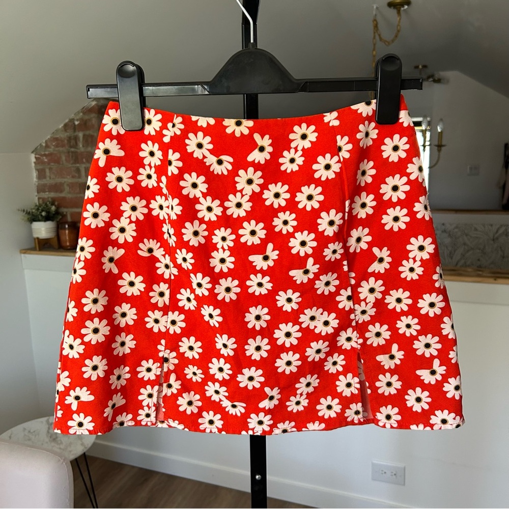 Red Floral Mini Skirt